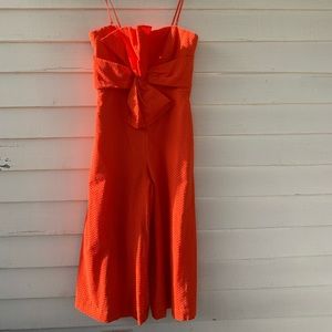 Tie-Front Orange Eyelet Jumpsuit